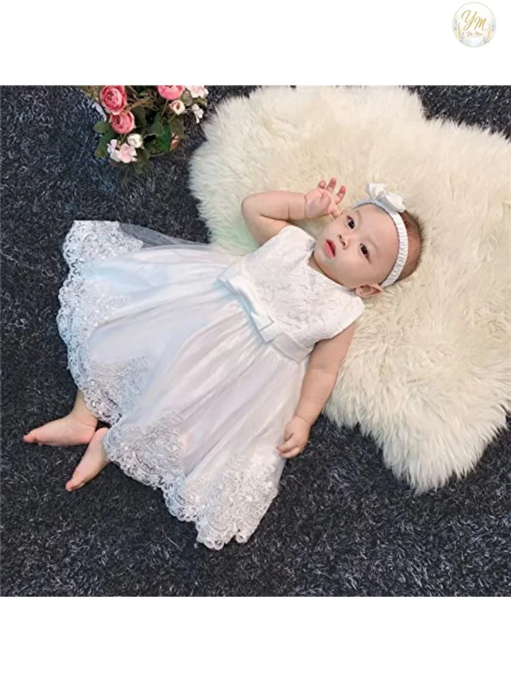 Toddler Baby Girls Lace Party Dress with Bowknot and Headwear